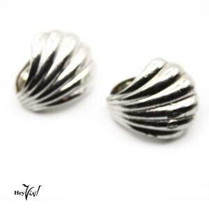 Vintage Barclay Silver Tone Shell Shape Clip On Earrings Mid Century 1" -Hey Viv